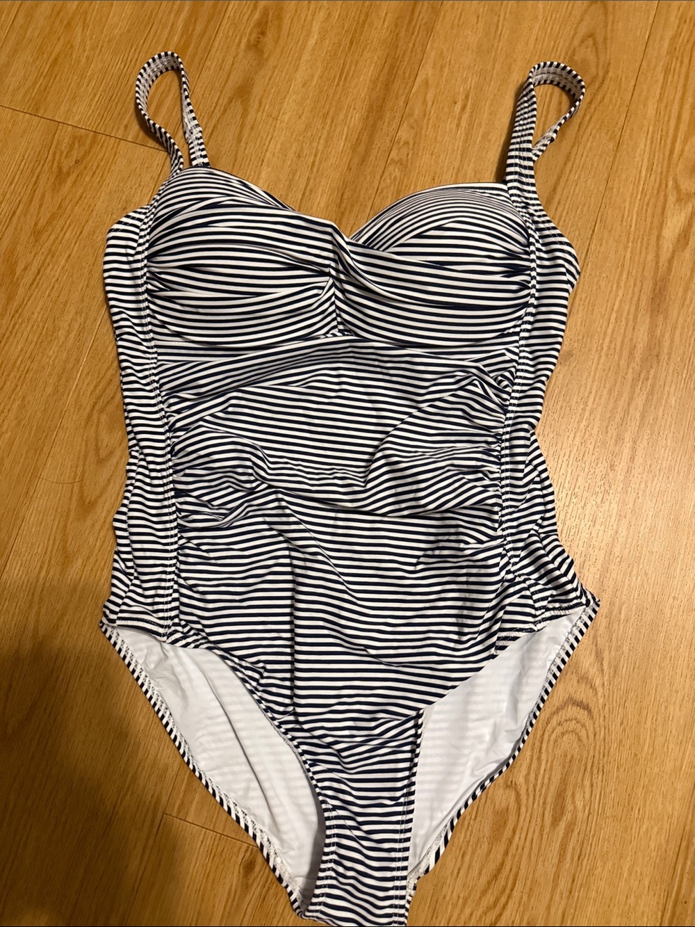 Striped Ruched One-Piece Swimsuit - Navy & White